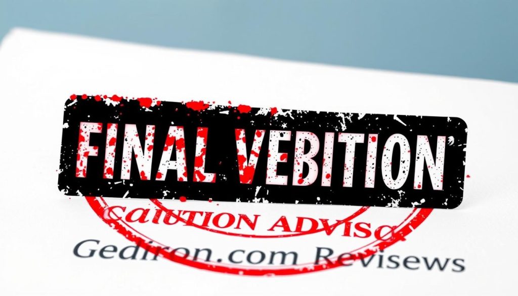 Final verdict stamp showing 'HIGH RISK' on Gedrox.com reviews document Final verdict stamp showing 'HIGH RISK' on Gedrox.com reviews document